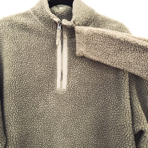 SOLD!!  GAP Small Brown Sherpa 1/4 Zip Oversized Pullover Sweatshirt Scrunchie - Picture 2 of 8